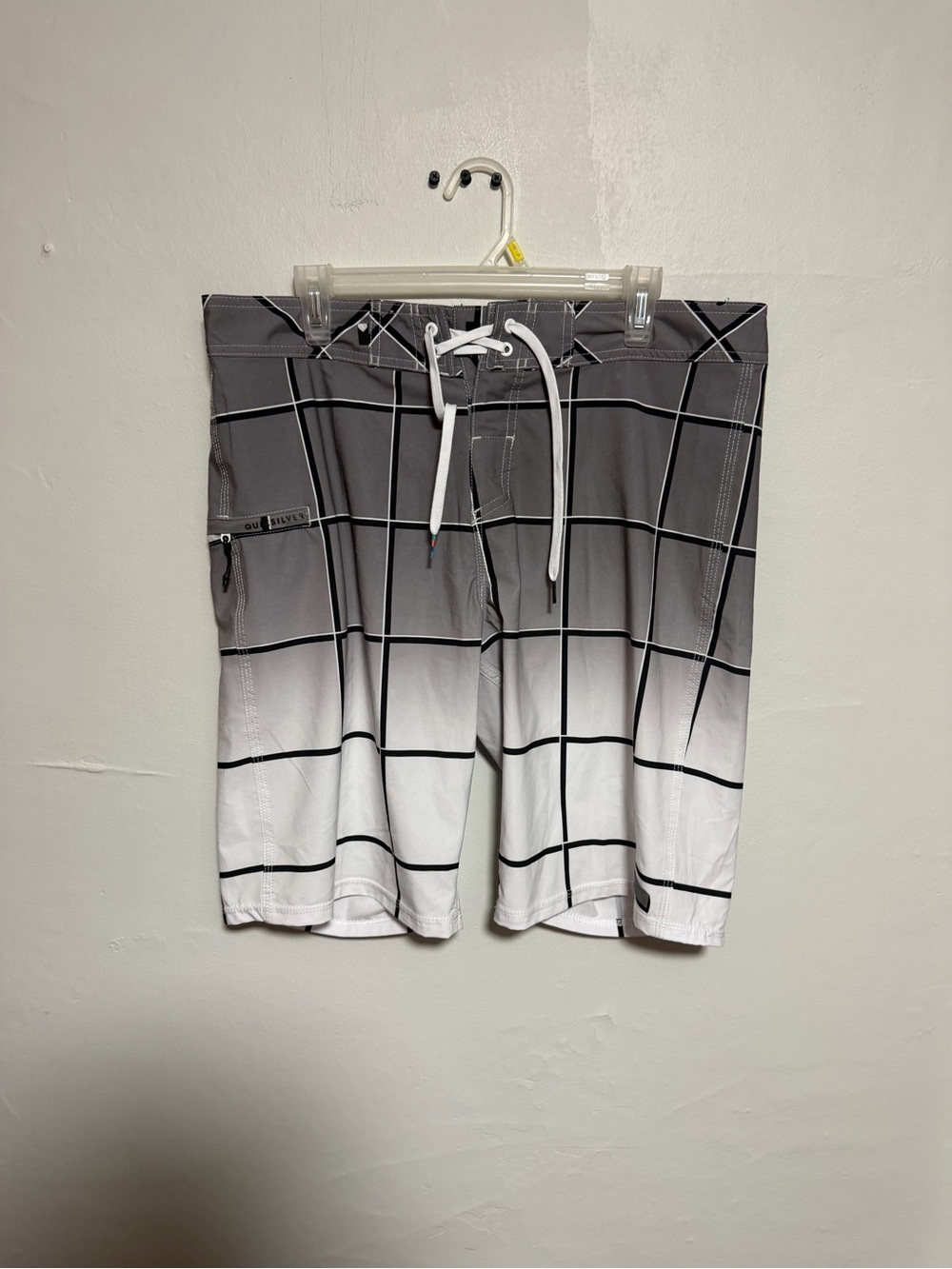 Men's Gray Grid Boardshorts with Drawstring